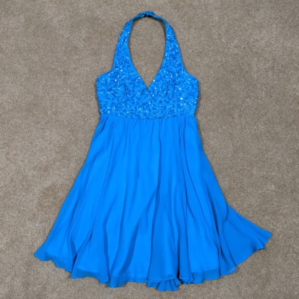 Betsey Johnson Evening Aqua Sequin Halter Dress - Picture 10 of 10